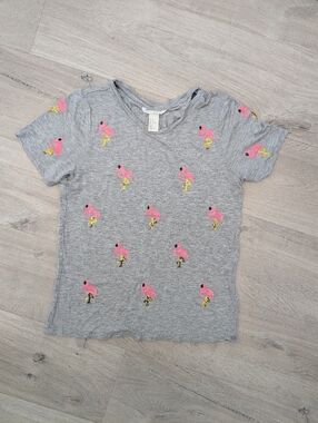 H&M Sequined Flamingos T Shirt